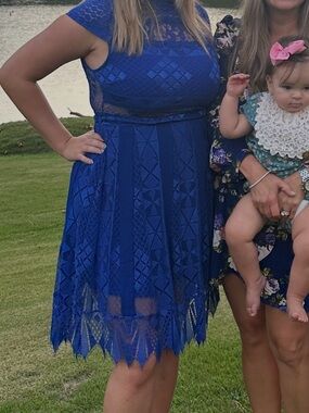 Foxiedox Cobalt Blue Lace Midi Dress